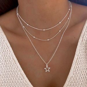 Silver Layered Star Necklace